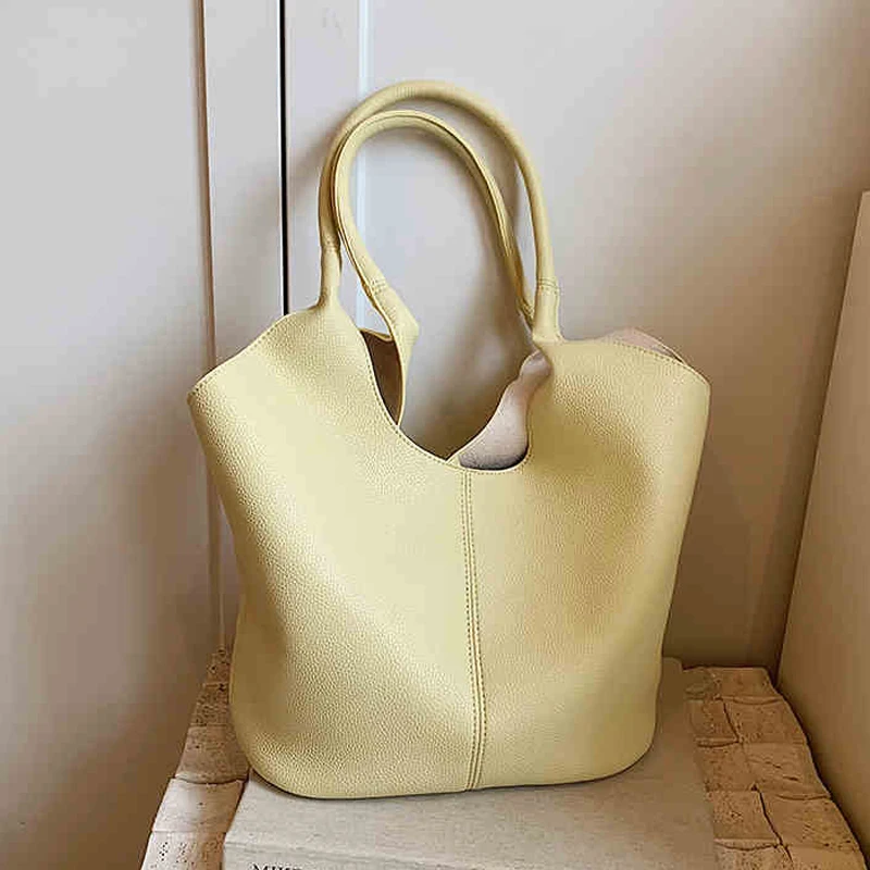 

Tote Bag Large Capacity College Student One Shoulder Bag Texture Soft Leather Underarm Bags Women Commuter Handbags