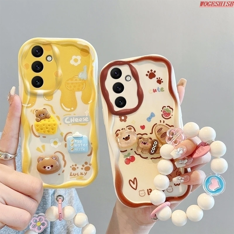 3D Kuromi Cute Bear Wave Phone Case For Tecno Spark 10 Pro 10C 9 8C 5 4 Go Camon 20 15 16S 12 Pop 7 Wrist Strap Cartoon Cover