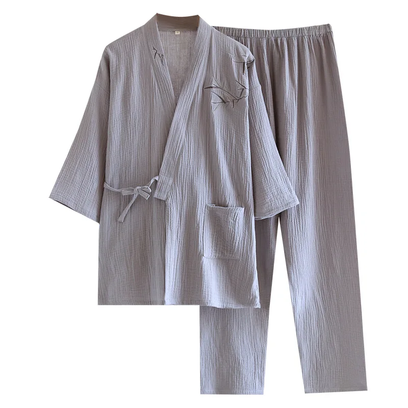 ผู้ชายชุดนอนผ้าฝ้าย 100% Loungewearฤดูใบไม้ผลิฤดูร้อนใหม่Vคอชุดนอนเซ็กซี่ไม้ไผ่พิมพ์ 2PCSกางเกงชุดนอน