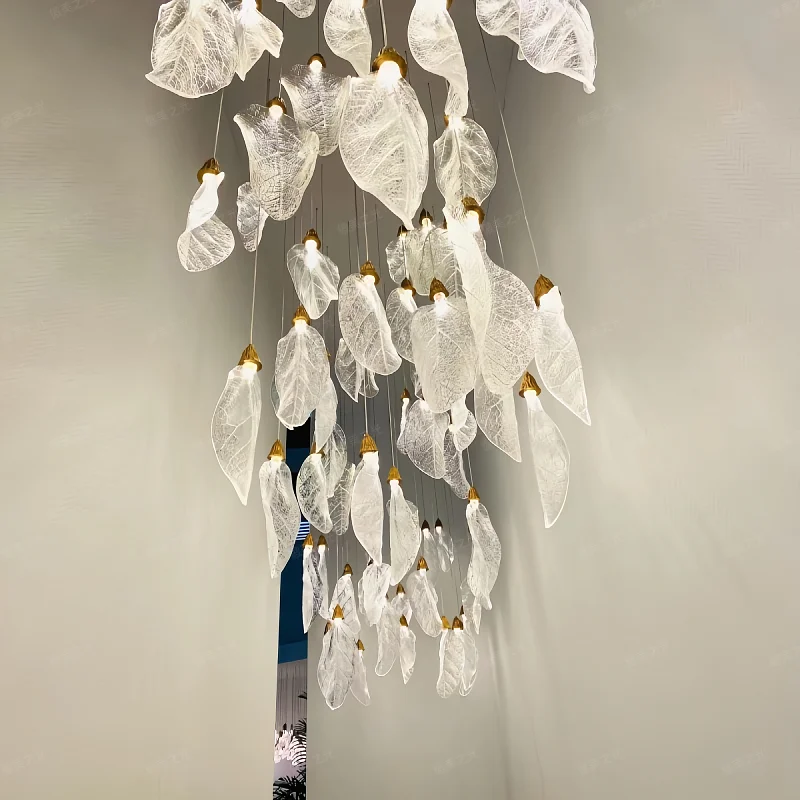 

Acrylic leaves LED ceiling pendant light minimalist Nordic style for staircase hotel dining room decorative fixtures