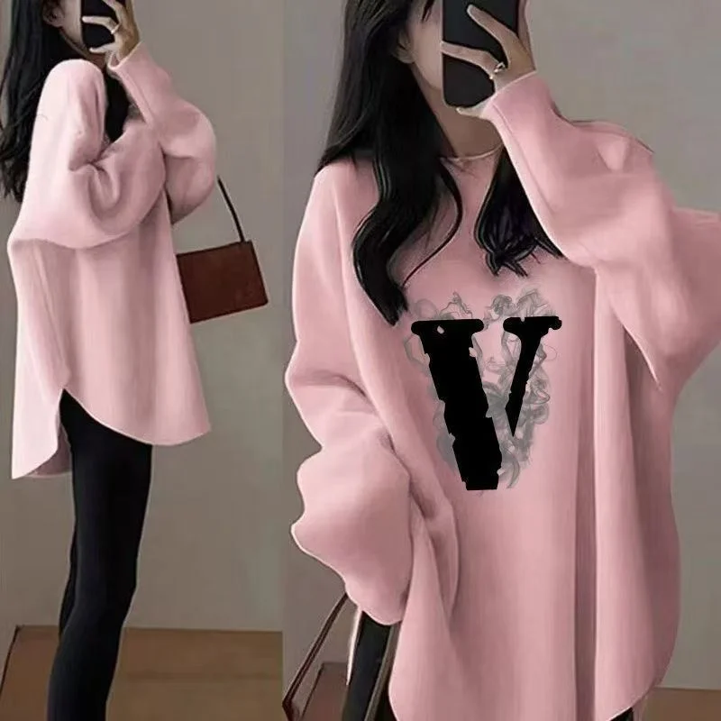 Loose Plus Size Long-Sleeved T-Shirt Women Autumn Winter Pullover Tee Shirts 2025 Fashion Letter Keep Warm Bottoming Shirt