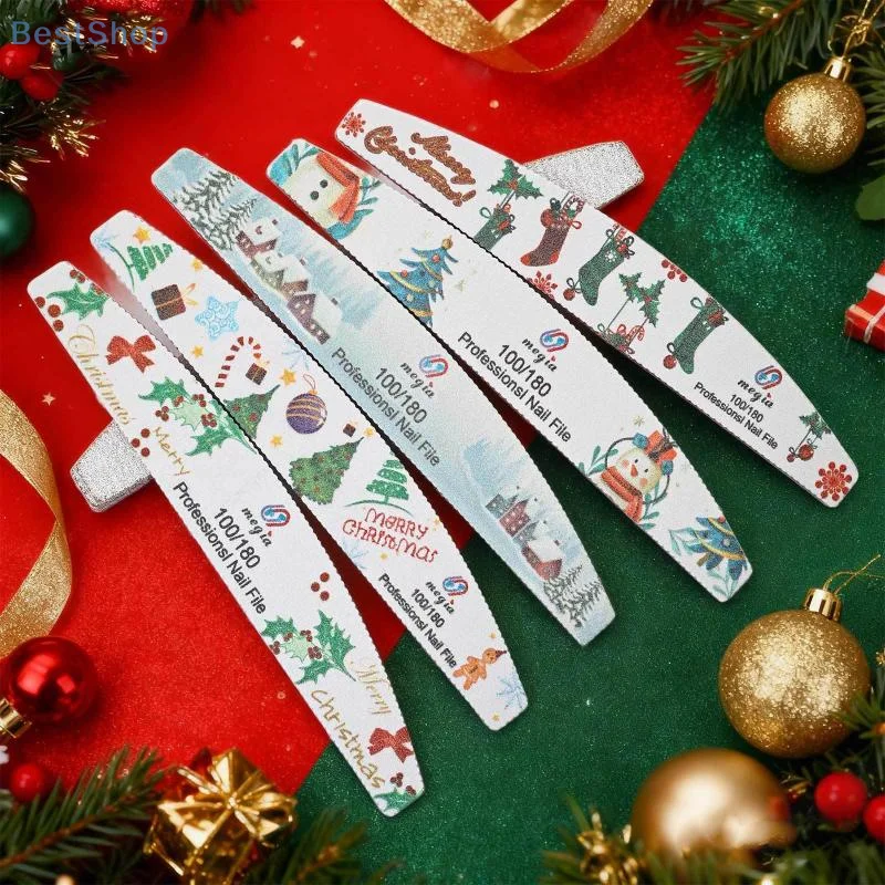 크리스마스 네일 파일 양면 매니큐어 젤 네일 홈 살롱 세척 가능 네일 젤 제거 폴리쉬 버퍼 보드 새해 파일 1개