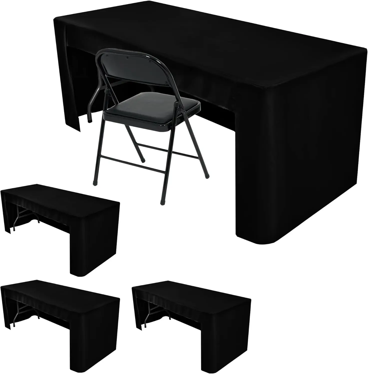 

Open Back Fitted Black 8ft Table Cloths for Rectangle Table, Wrinkle Resistant Washable Table Cover 30x96 Inch for Craft