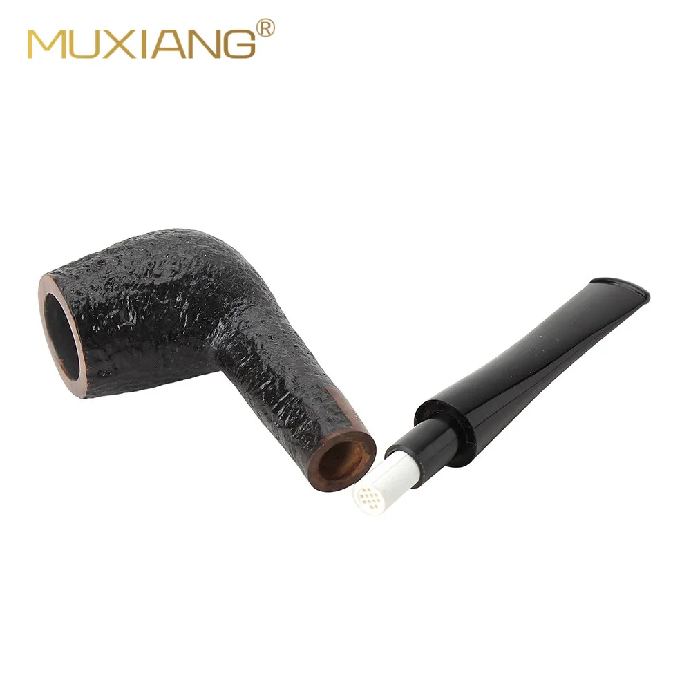 MUXIANG straight handle billiard tobacco pipe sandblasted pipe bowl i d 19mm acrylic straight pipe handle handmade briar pipe