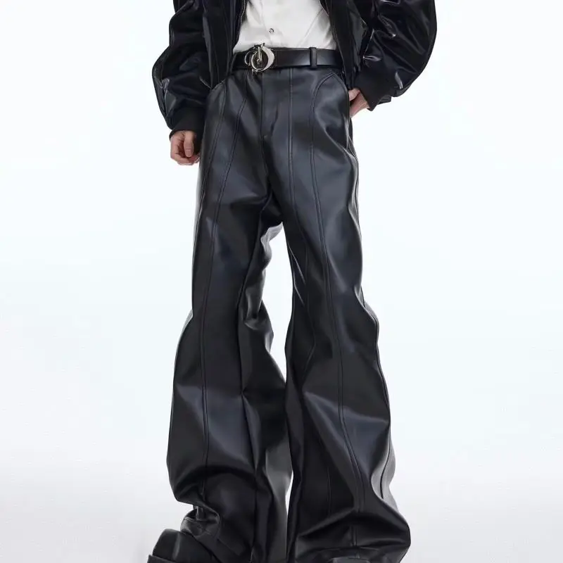 

Retro Old Washed Split Design Sense Niche Leather Pants Fashionable Versatile Loose Straight Casual Pants Men