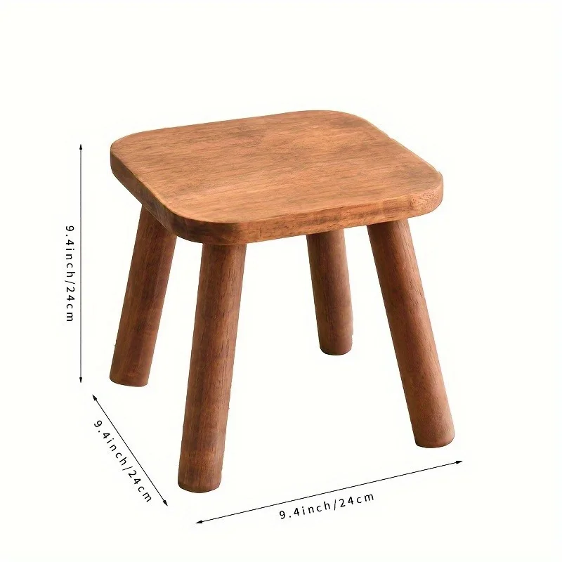 1pc All Solid Wood Shoe Changing Stool, Small Walnut Color Stool For Living Room, Entrance, Bathroom, Bedroom, Kitchen