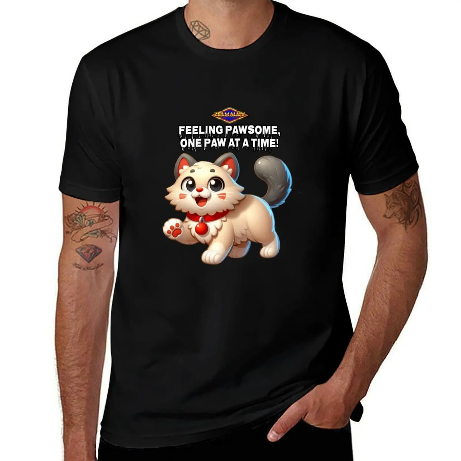 

Feeling Pawsome, One Paw At A Time! (Cat and Animal Lover Edition) T-Shirt customizeds graphic tee shirt black t-shirts for men