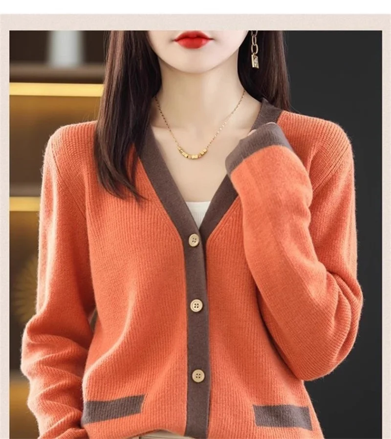 

2025 new V-neck cardigan sweater women's short spring and autumn knitted jacket women's Korean version fashionable loose outer t