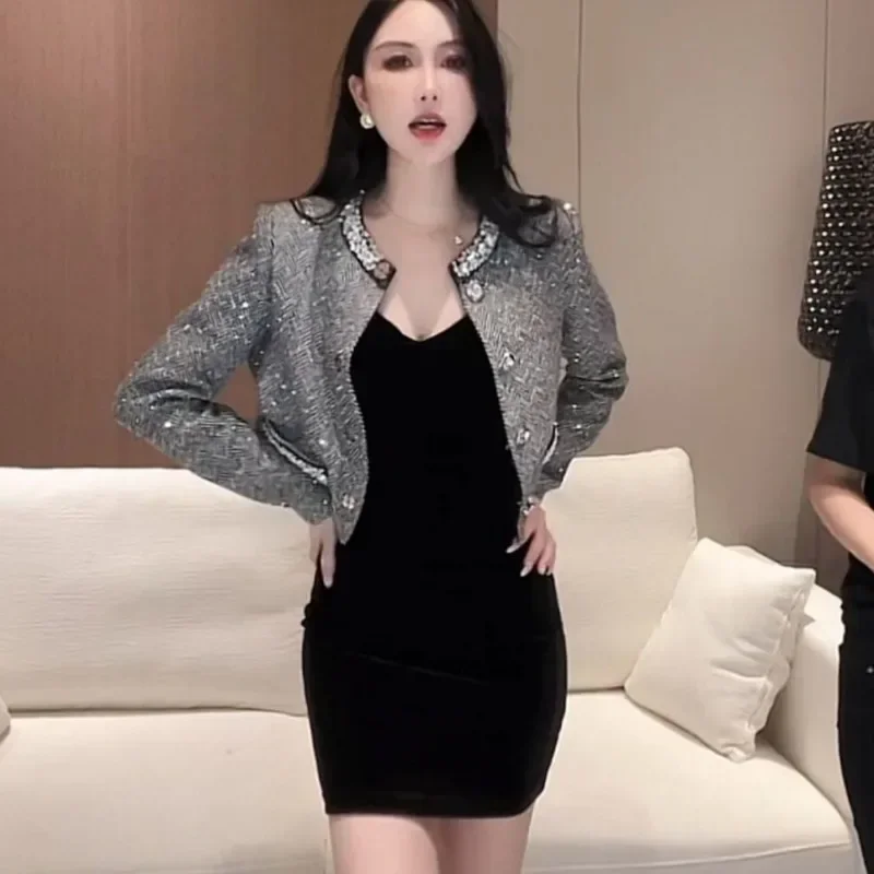 2025 Autumn / Winter New French Small Fragrance Top Slimming Temperament Beauty Diamond Heavy Industry Design Coat Pop Clothes