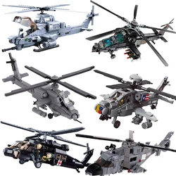 Modern Armed Helicopter Building Blocks USA Apache AH-64 Aircraft Army Fire SWAT Police Plane Model Bricks Gunship Assembly Toys