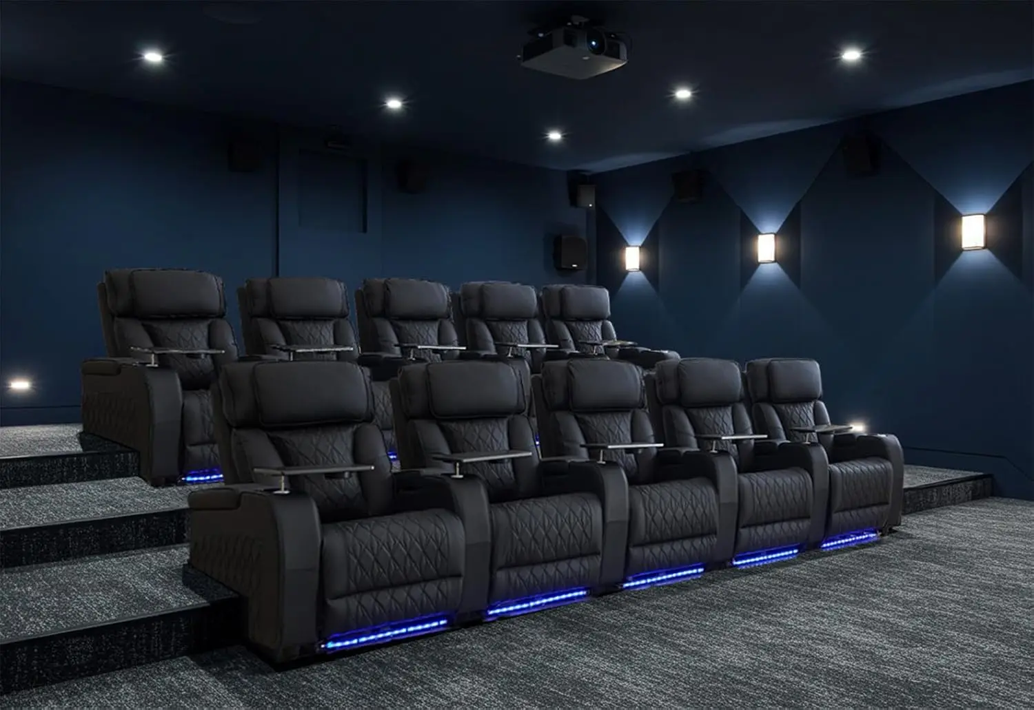 #Louis Donne Dual Power Ergonomic Home Theater Seating Top Grain Leather Movie Theater Recliner Sofa Ambient Lighting Tray Table