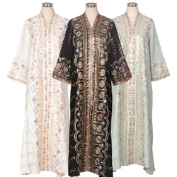 Ramadan Eid Regular-Fit Moroccan Kaftan Dress Women Abaya-Sequins & Thread Embroidery, V Neck. Evening Party Dubai Muslim Dress