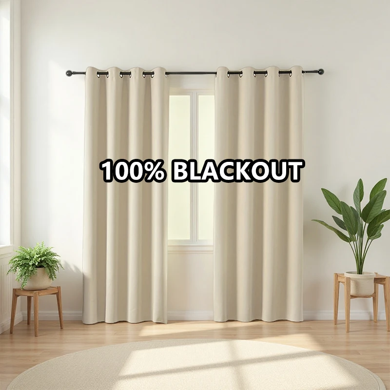 2pcs 100% Blackout Curtains - Curtains for Bedroom and Living Room - UV Protection Easy Sliding Stylish Design