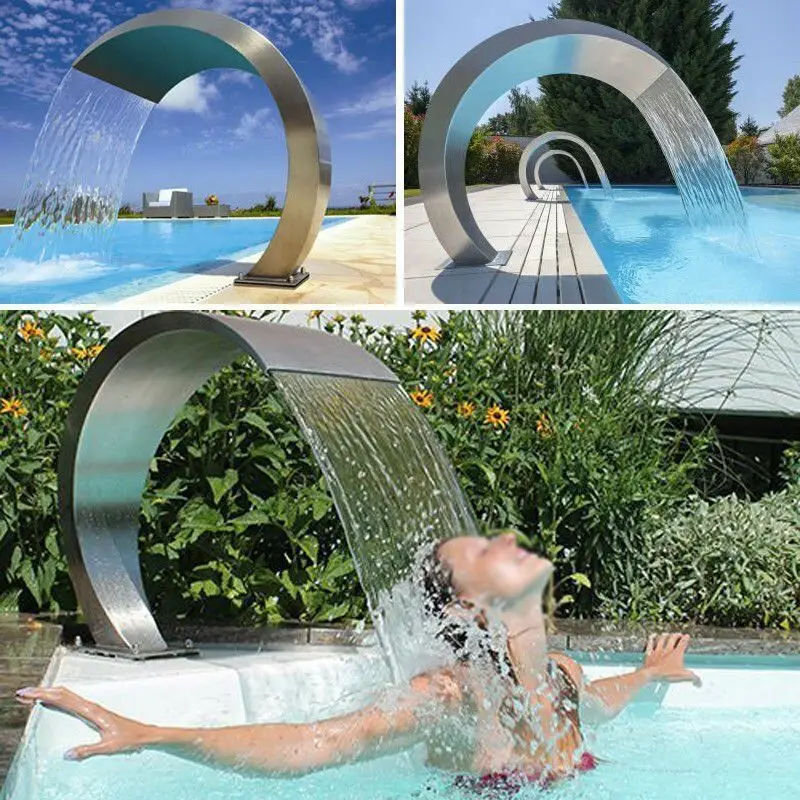

Stainless steel swimming pool water curtain waterfall, water outlet arc hydrotherapy impact bath landscape fountain