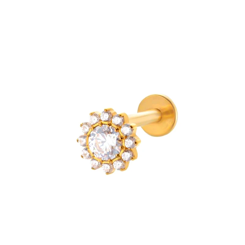 1PC G23 Titanium Ear Studs Internal Thread CZ Flower Butterfly Cartilage Tragus Labret Nose Lip Stud Flatback Piercing Jewelry