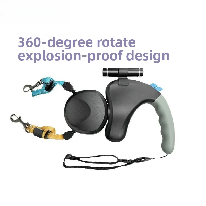 Dual-Head Retractable Dog Leash Anti-Pull Tangle-Free With LED Light Fashion Soft For Two Dogs Night Walks & Control