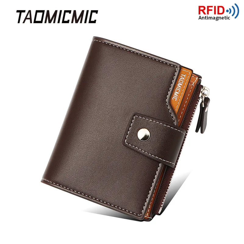 Men's RFID Leather Wallet Short Two-Fold Money Holder Multi-Function Zipper Coin Card Bag Anti-Theft Refresh Model Wholesale