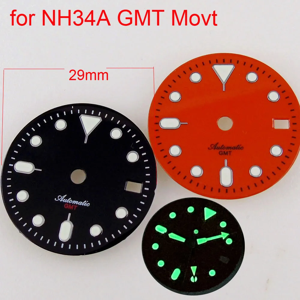 

NH34 SKX Mod Watch Parts 29mm Watch Dial Plate Face Colorful Orange GMT Hand Green Luminous Sticker Custom Watch Dial SSKX001