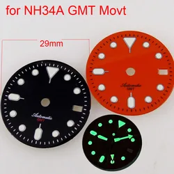 NH34 skx mod時計部品29ミリメートル腕時計ダイヤルプレート顔カラフルなオレンジgmt手緑色発光ステッカーカスタム時計ダイヤルSSKX001