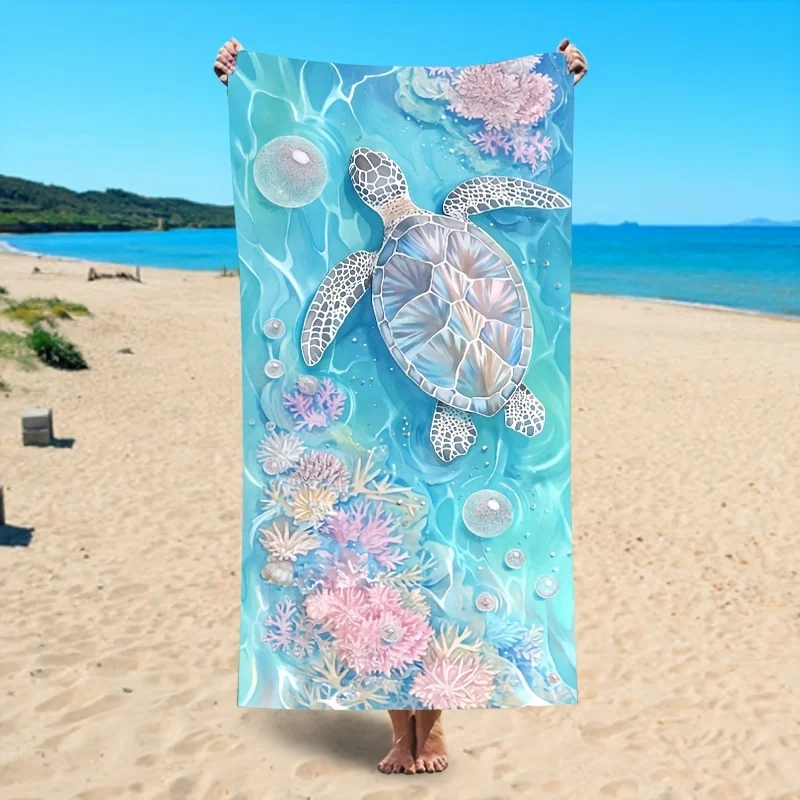 Aesthetic Sea Turtle Coral Beach Towel Patterned Sunscreen And Windproof Suitable For Swimming Pool Camping Travel Blanket