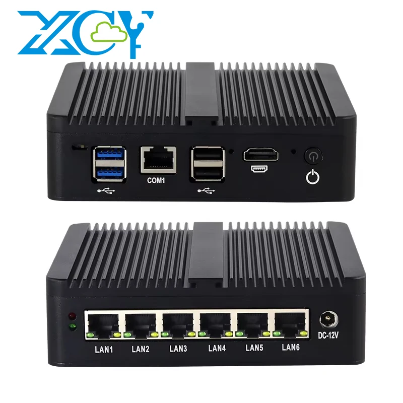 Fanless Industrial Mini PC Firewall Intel Celeron J6412 6x 2.5G Ethernet 1x Mini PCIe Support Windows Linux EXSI Pfsense OpenWrt