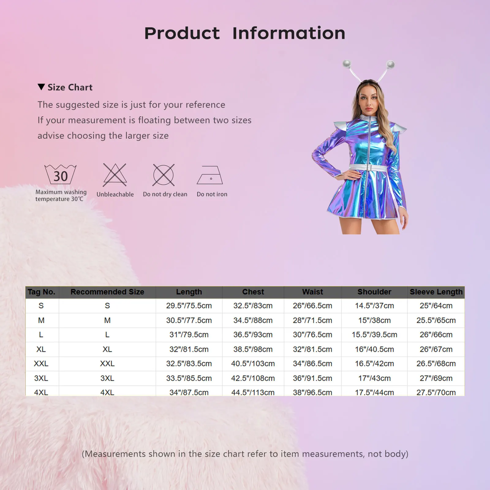 Women Alien Robot Astronaut Space Cadet Cosplay Costume Long Sleeve Metallic Shiny Dresses with Hair Hoop for Halloween Carnival view 6