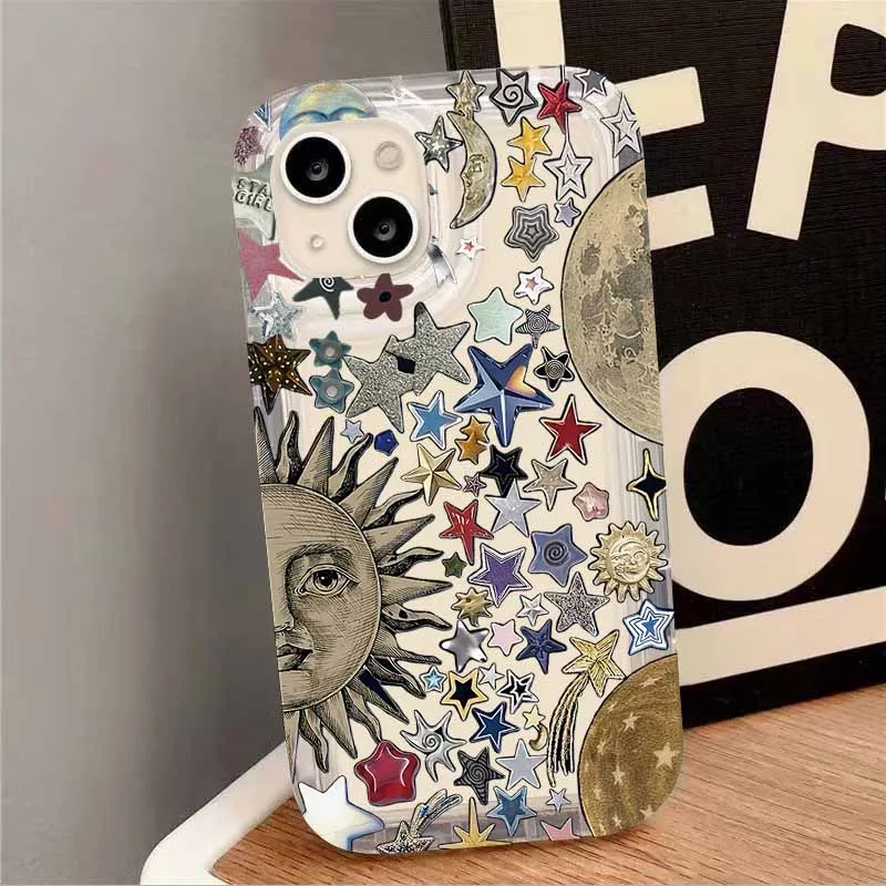 Moon Sun God Star Clear Case For iPhone 16 15 14 13 12 11 Pro Max XS X XR 8 7 Plus SE 2020 Silicone Shockproof Printing Cover