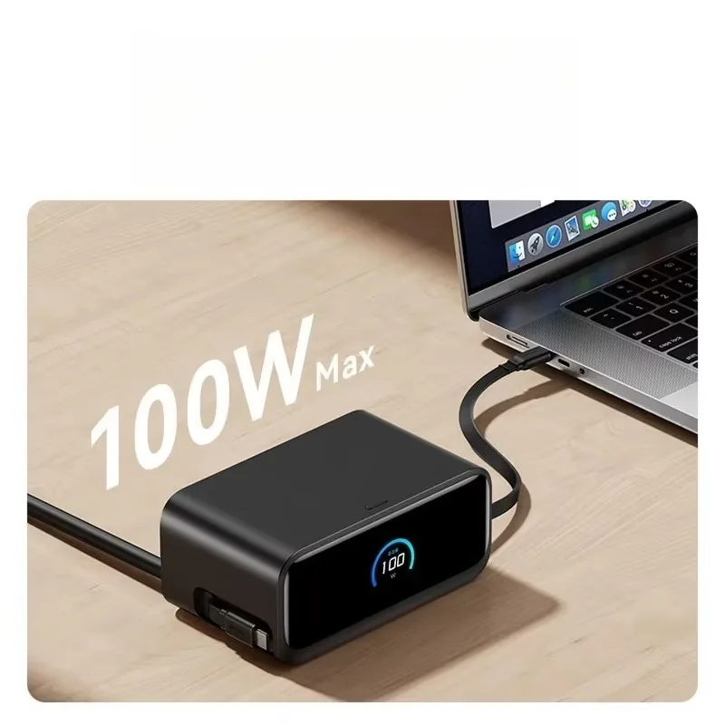 100W desktop charging station mixed with telescopic data cable, gallium nitride type-c plug charger
