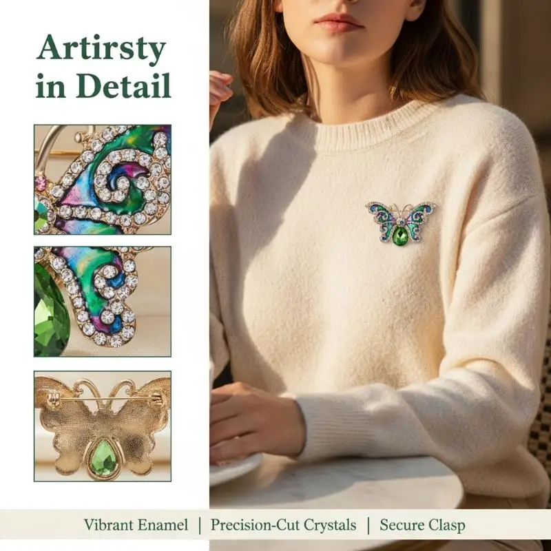 Elegante Broche de Mariposa Vintage con Pedrería - Pin Brillante con Diseño de Animal, Joyería y Accesorio para Vestidos de Fiesta y Bodas para Mujer