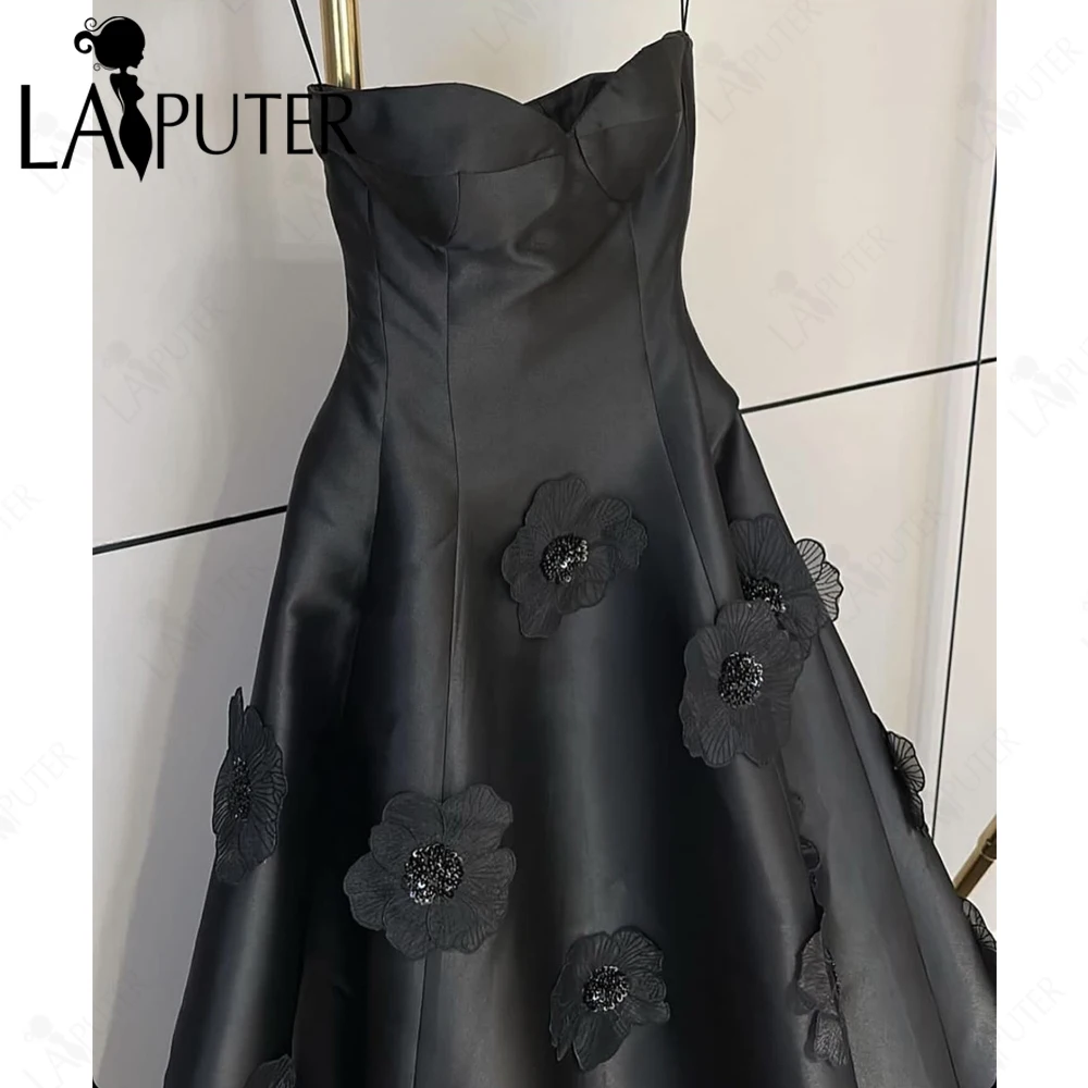 3D Flowers Black A line Celebrity Evening Dresses Off Shoulder Boned Cups BodiceBack Train Fashion Star Satin Woman Formal Dress