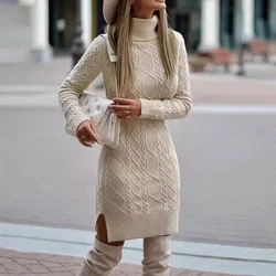 2024 Herbst Winter neue Damen gestrickt Wickel Hüftrock hohen Hals warm und verdickt elegant gestrickt Pullover Langarm Kleid