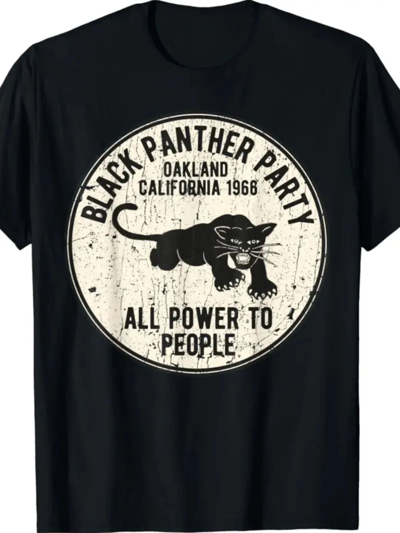 

1966 Oakland All Power to People Graphic Print Men'S Casual Cotton Knit T-Shirt with Crew Neck and Slight Stretch, Regular Fit f