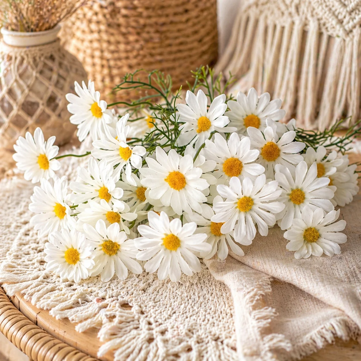 5 Stück künstliche Gänseblümchen aus Seide, künstliche Wildblumen mit Stielen, Blumenarrangements für Zuhause, Hochzeit, Garten, Boho-Dekor – Detail 5