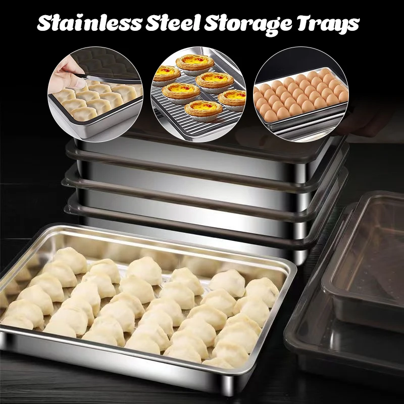 Stainless Steel Dumpling Storage Box Refrigerator Fresh Keeping Tray Wonton Freezer Box High Quality Kitchen Organizer
