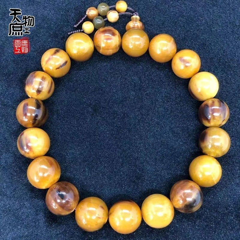 Genuine gold thread yak horn hand-held 19-bead Buddhist bracelet