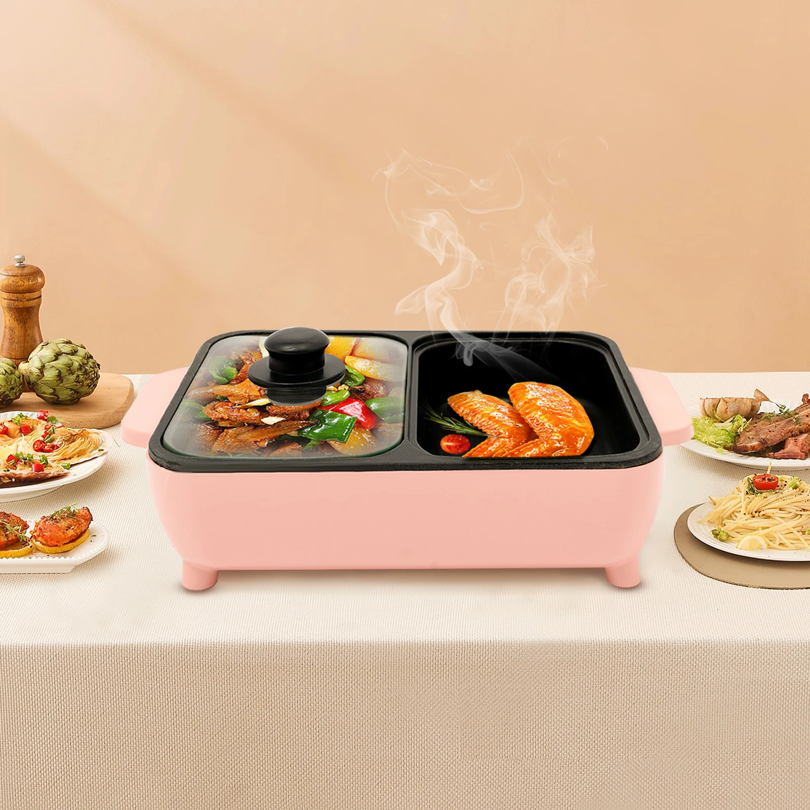 متعددة الوظائف الكهربائية إناء/ قدر شواء صغير طباخ شواء باخرة شابو غير عصا أجهزة المطبخ المنزلية فندق مطعم