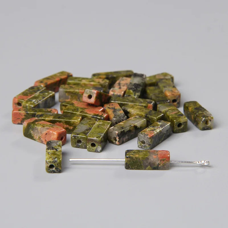Natural Green Unakite Tube Stone Beads Gem Loose Spacer Square Beads For Women Jewelry Making DIY Bracelet Earring Accessories