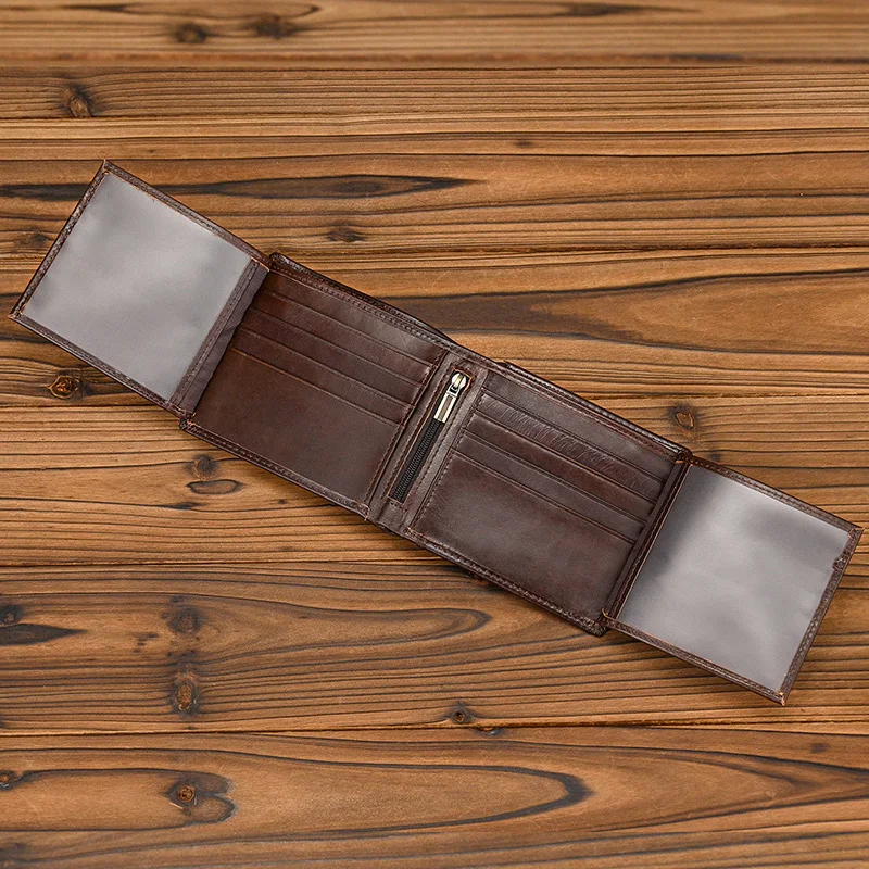 Cow Leather Men Short Wallet Hasp Genuine Leather Unisex Women Zipper Coin Clutch Purse Cowhide Card Holder Fourfold Man wallet view 6