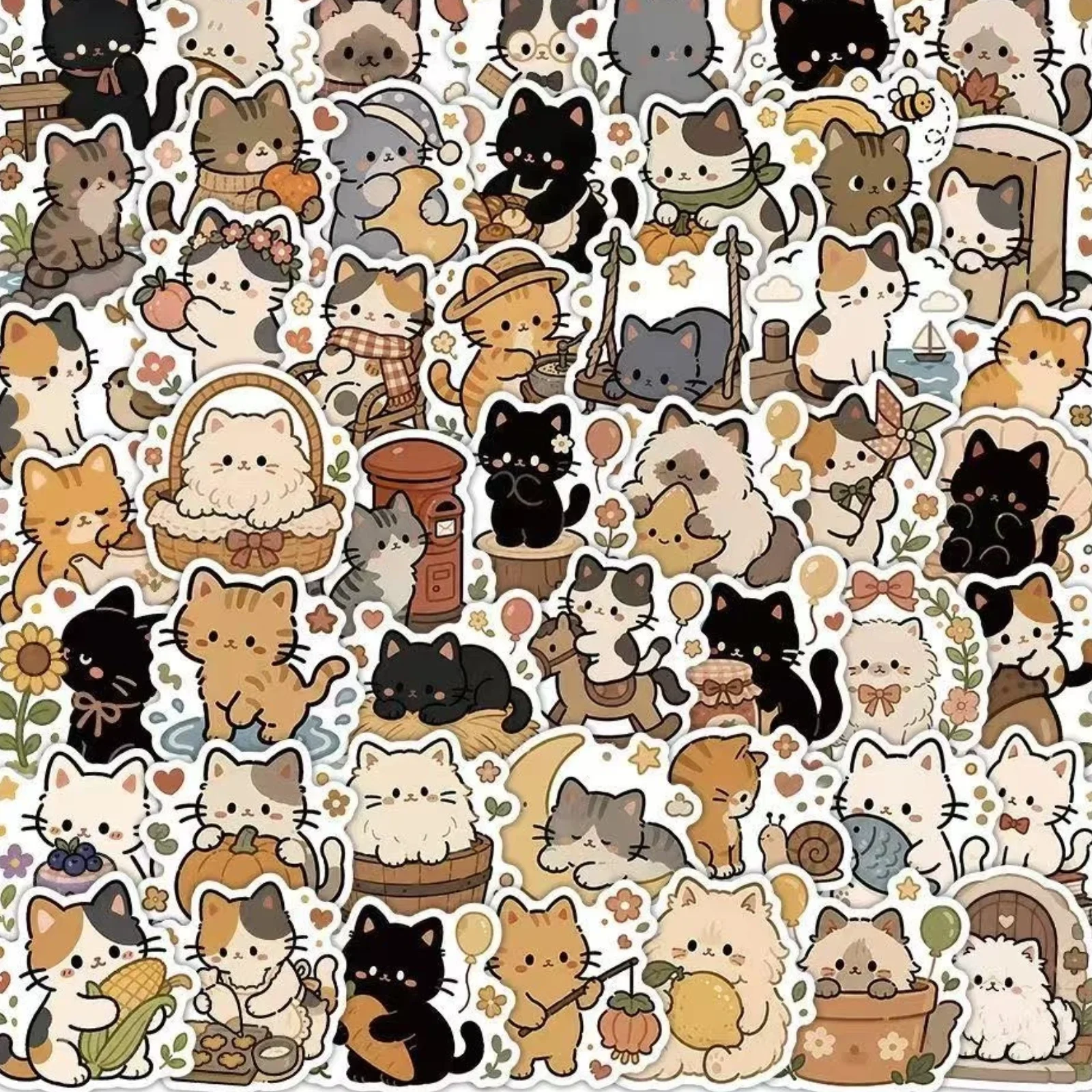 10/270 PCS Cute Retro Cat Raccoon Stickers, Kawaii Kitten Decals for Laptop, Scrapbook, Luggage, Guitar, Helmet, DIY Graffiti