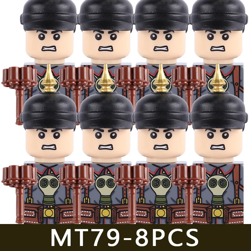 MOC Militärserie WW1 Preußische Britische Soldatenfiguren Bausteine Armee Infanterie Krieger Rucksack Zubehör Bausteine Spielzeug