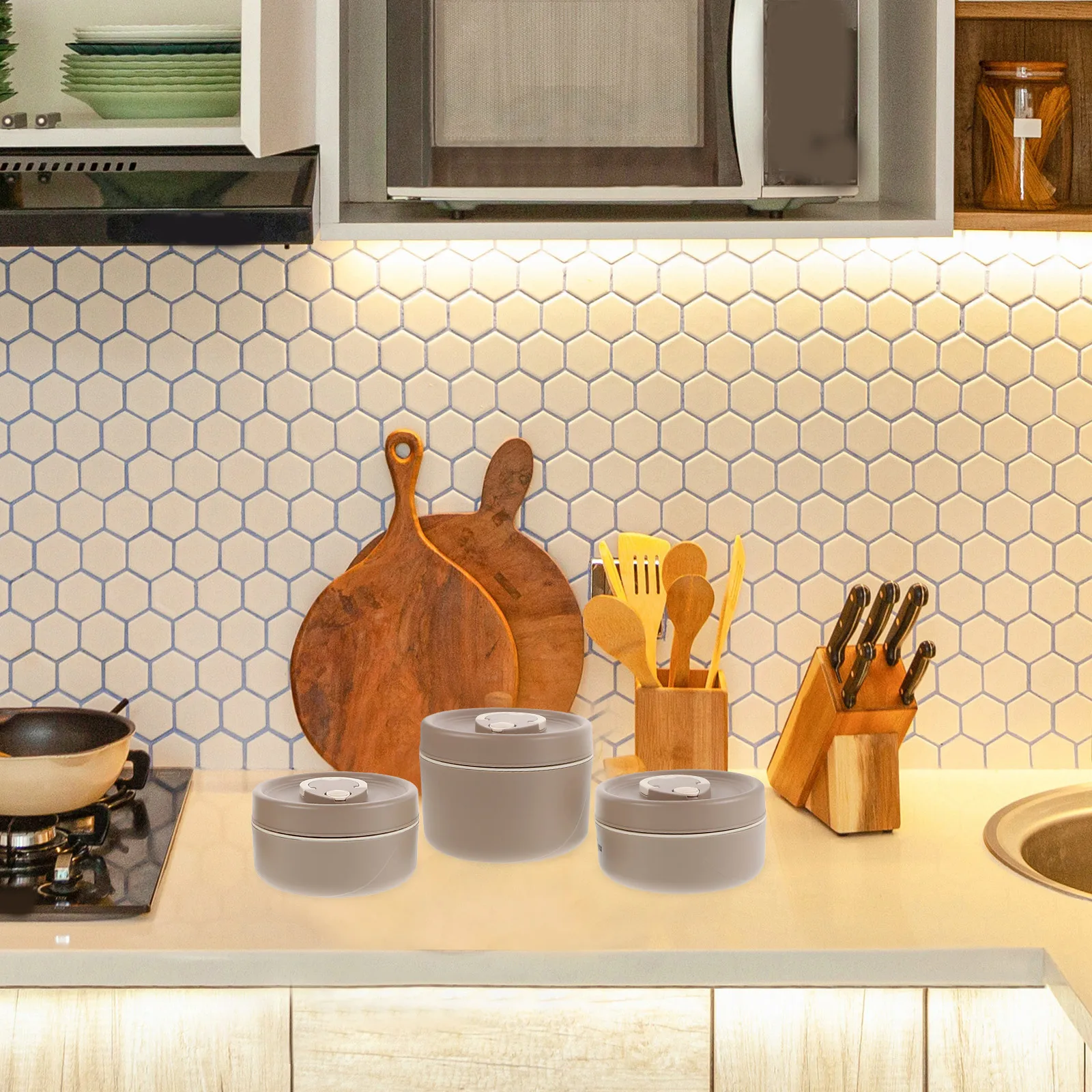 

3Pcs Thermal Lunch Box Set Stainless Steel Insulated Stackable Containers for Adult Portable Meal Prep Outdoor Hiking