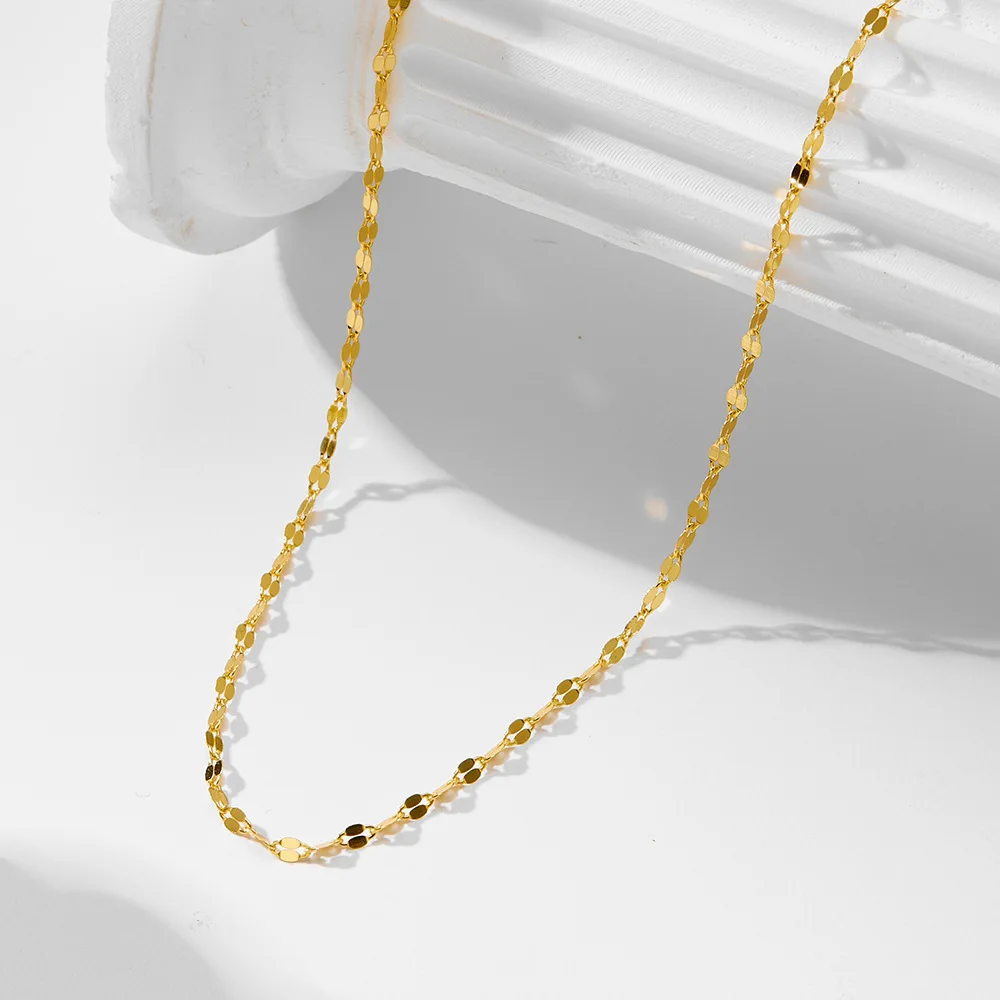 Withered S925 Silver Plated 18k Gold Tile Plain Chain Necklace For Women's Versatile Collarbone Chain