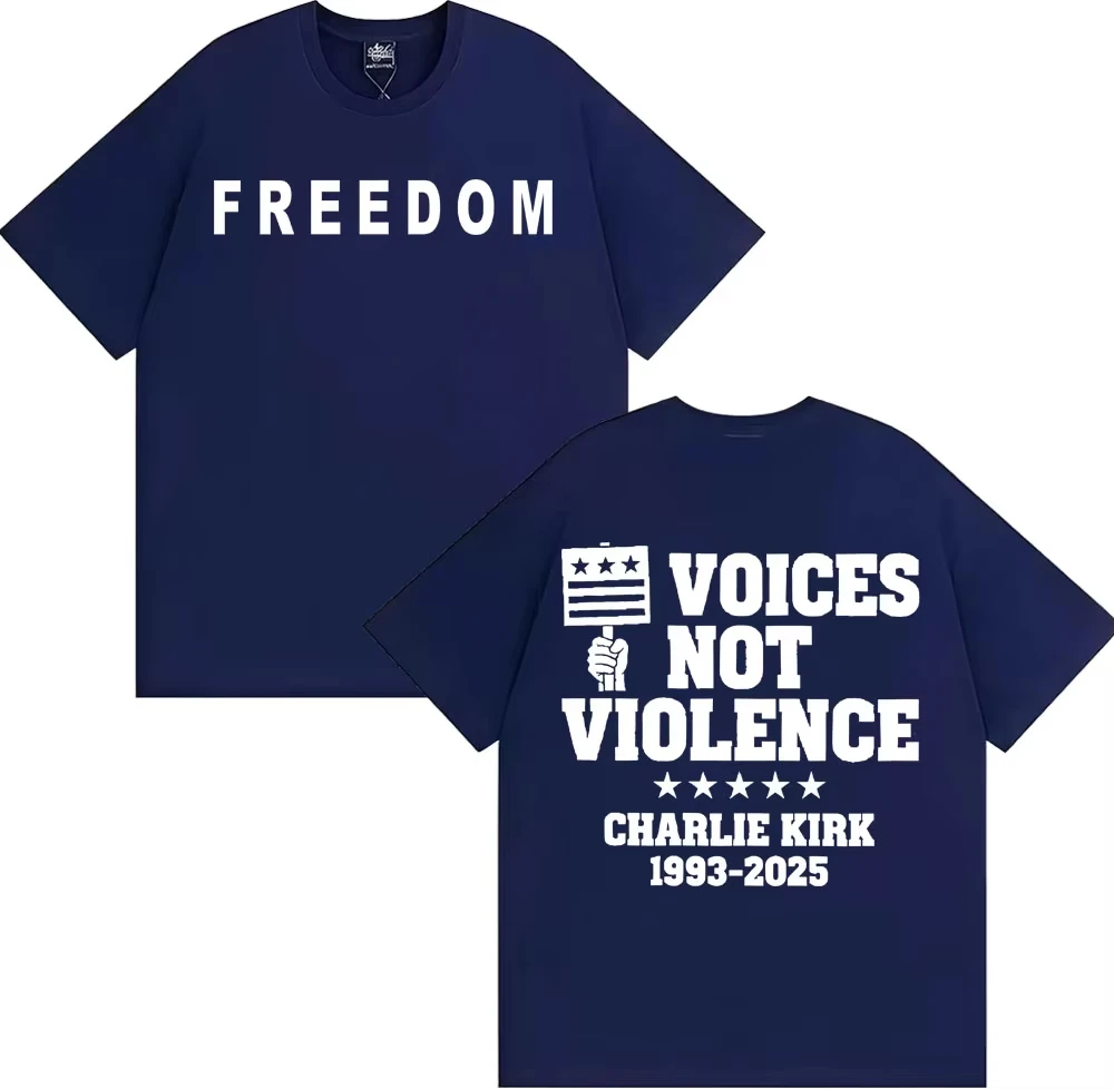 찰리를 위한 기도, 폭력 대신 자유를 위한 목소리 티셔츠, 찰리 커크 티셔츠 남녀 공용 캐주얼 100% 면 티셔츠 스트리트웨어