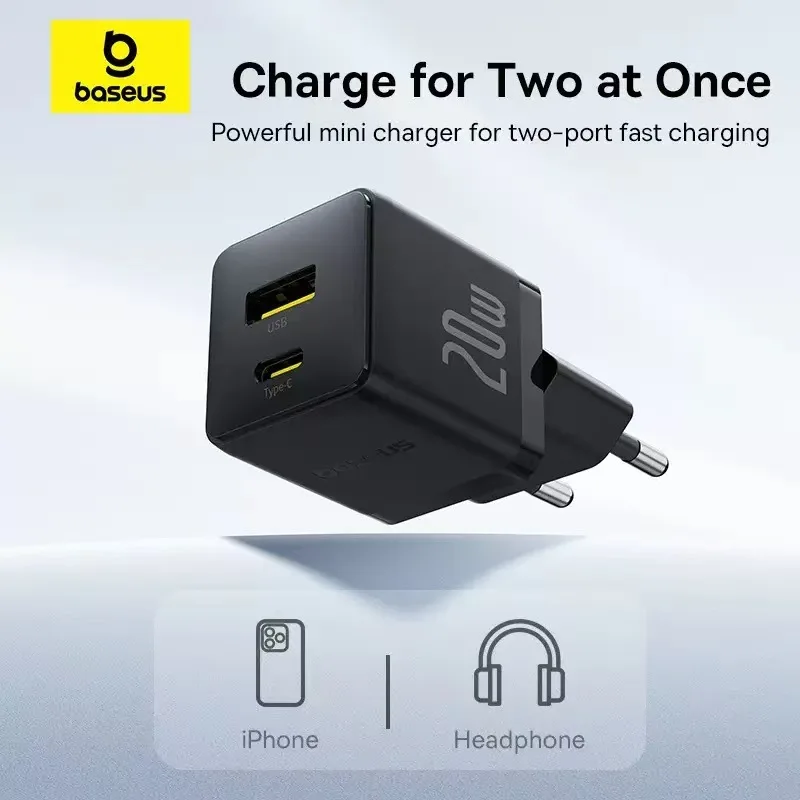 Baseus 20W EU Fast Charger USB C Power Adapter for iPhone 17 14 13 Pro Max Quick Charge Plug