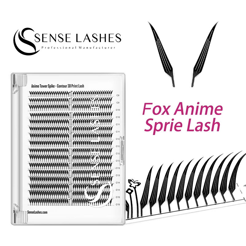 

SENSE LASHES Anime Fox Spike Contour 3D Print Eyelash Extension Feather Natural Soft Premade Comic Spire Lashes for Makeup Tool