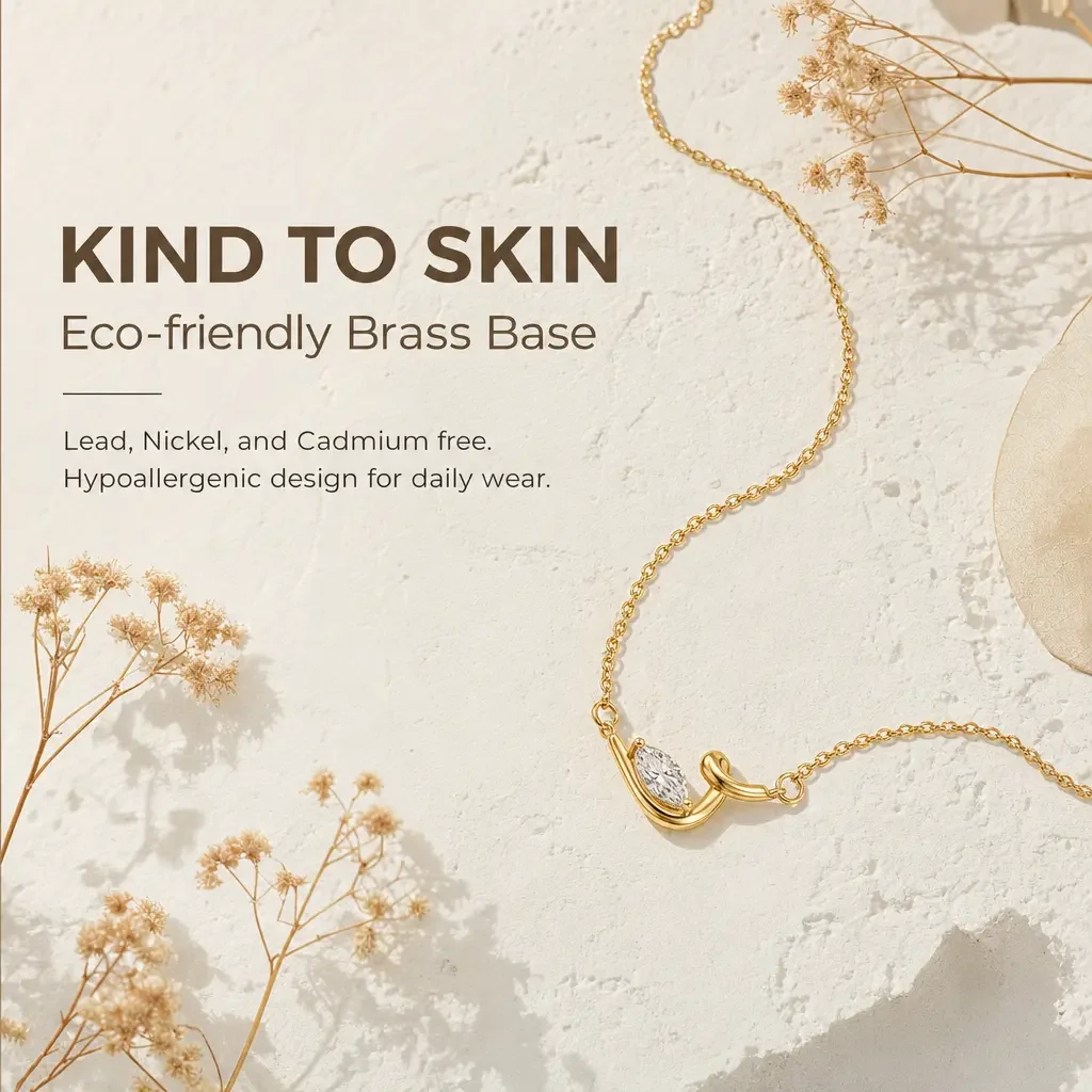 Moonmory Halskette mit tropfenförmigem Messinganhänger im schlichten Design für Damen, 18 Karat vergoldet, 50 cm verstellbare Kette, Muttertag – Detail 9