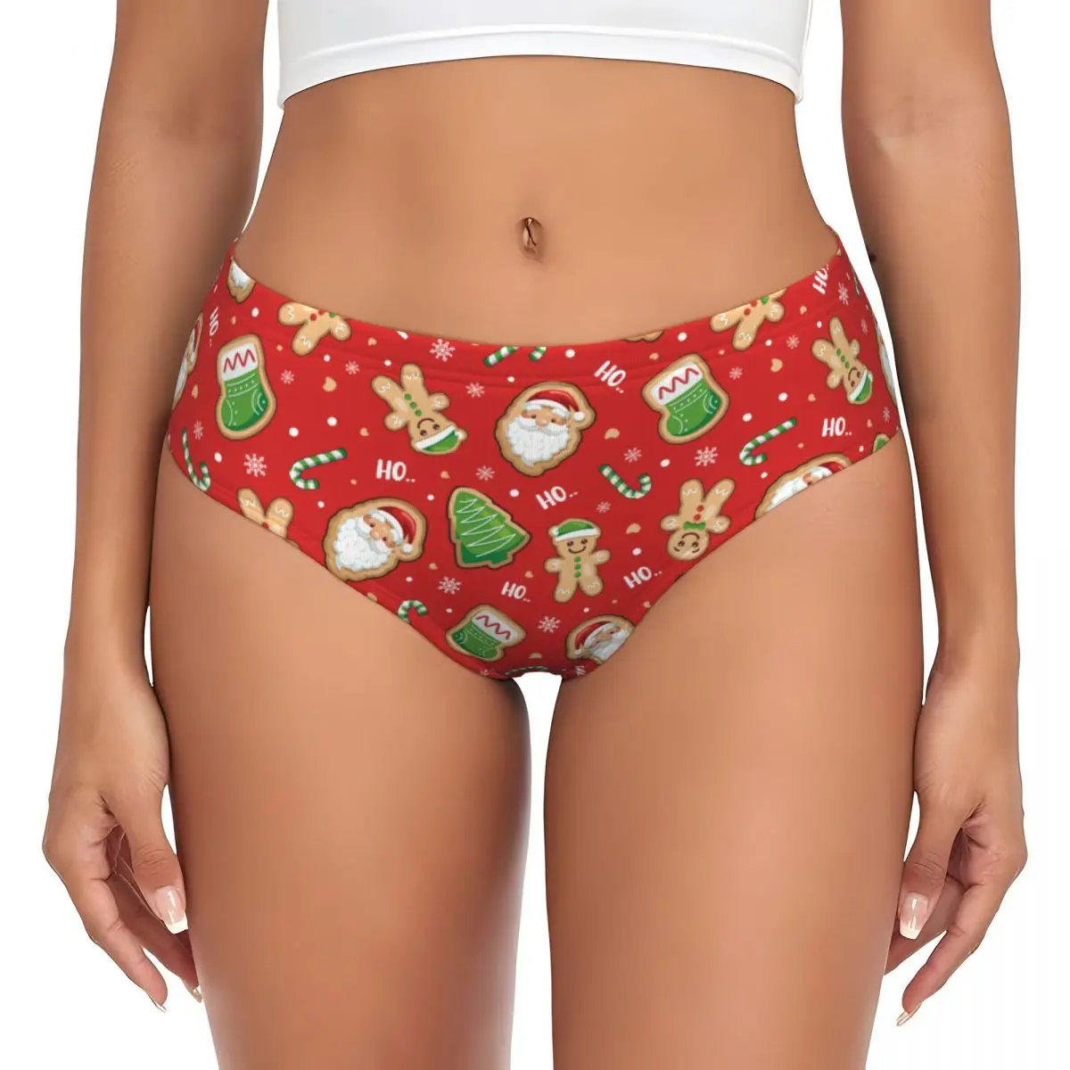 Women's Christmas Man Santa Claus Briefs High Waisted Seamless Underwear Invisible Full Coverage Xmas Tree Cane Briefs Panties