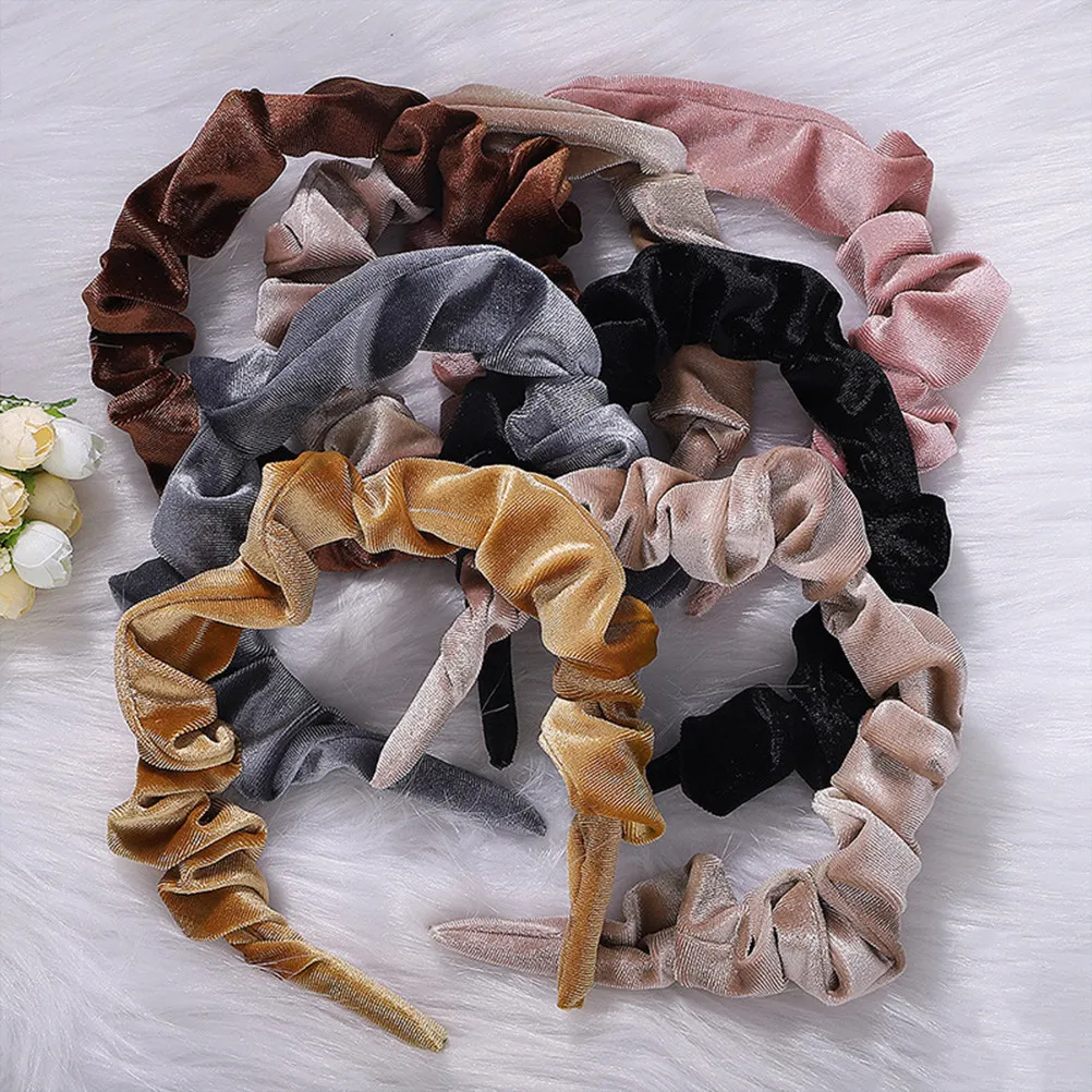 

Красно-коричневая велюровая повязка для волос стандартного размера с элегантными складками, обруч для волос для женщин и девушек, аксессуар для ужина, вечеринки, свадьбы, модный аксессуар для волос