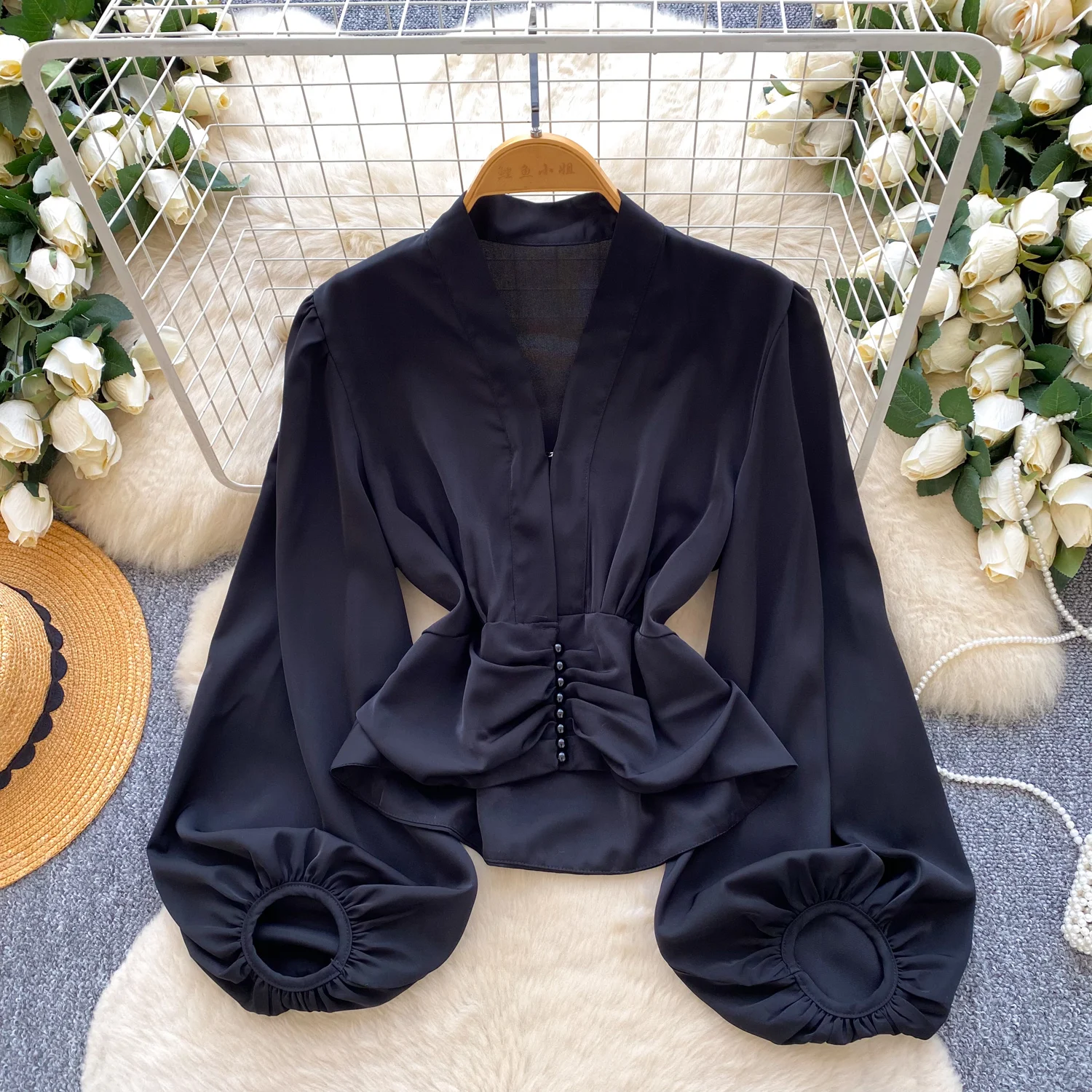 Blusa holgada de manga larga con manga acampanada Vintage, moda coreana, camisa sexi de oficina para mujer, Blusa para mujer