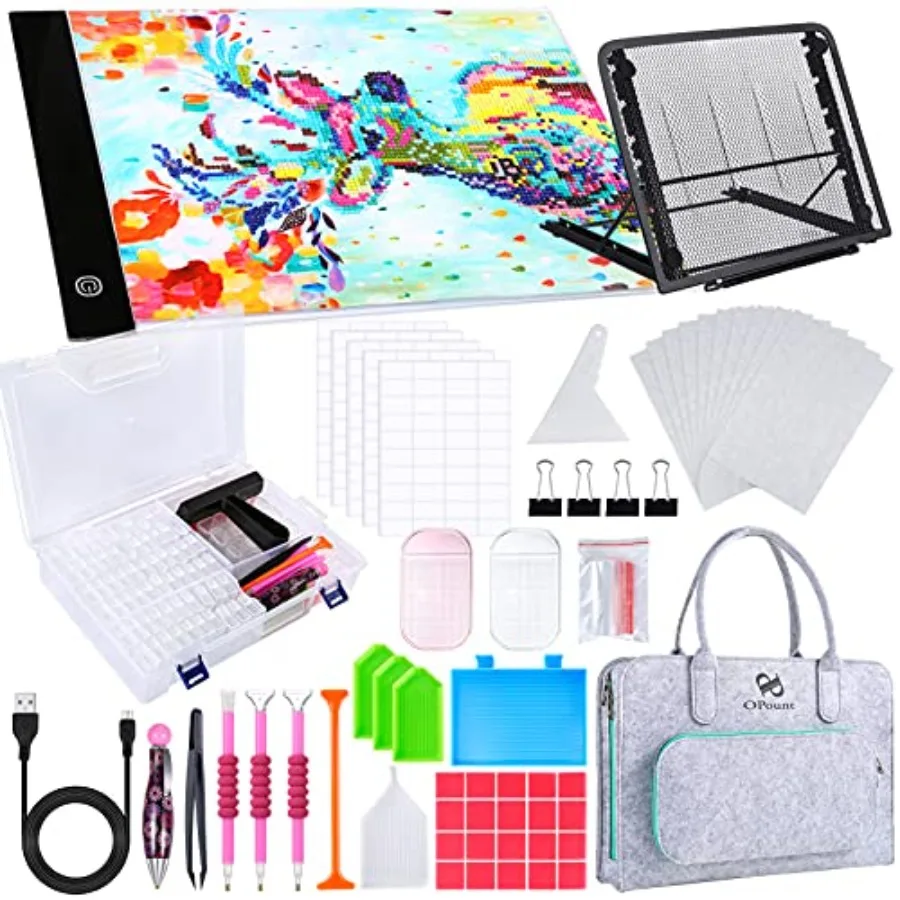 

【Spot goods】170 PCS A4 Diamond Painting Light Pad Kits Diamond Art Accessories Kit with Light Board 80 Grids Diamond Box and St